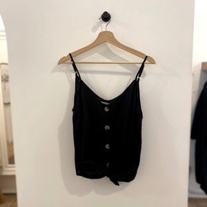 Linen Button Front V Neck Spaghetti Tank